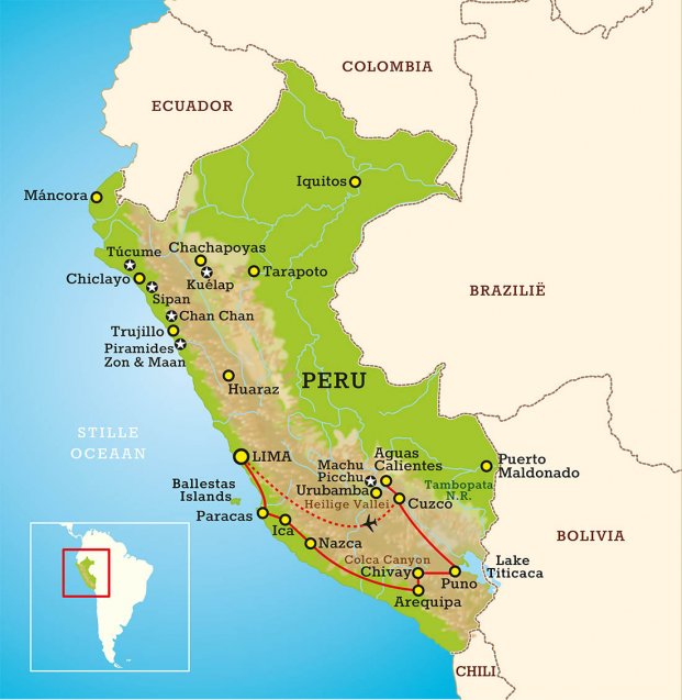 Routekaart Peru Highlights 16 dagen